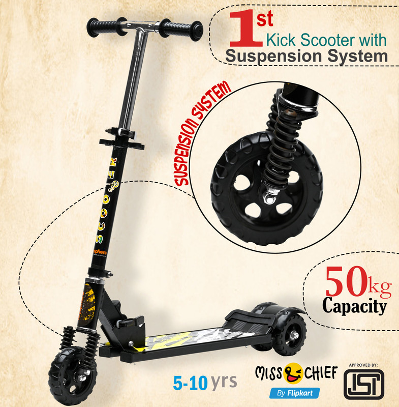 Miss & Chief Foldable & Height Adjustable Handle Scooter | 5 to 10 Years | 50 KG CAPACITY(Black)