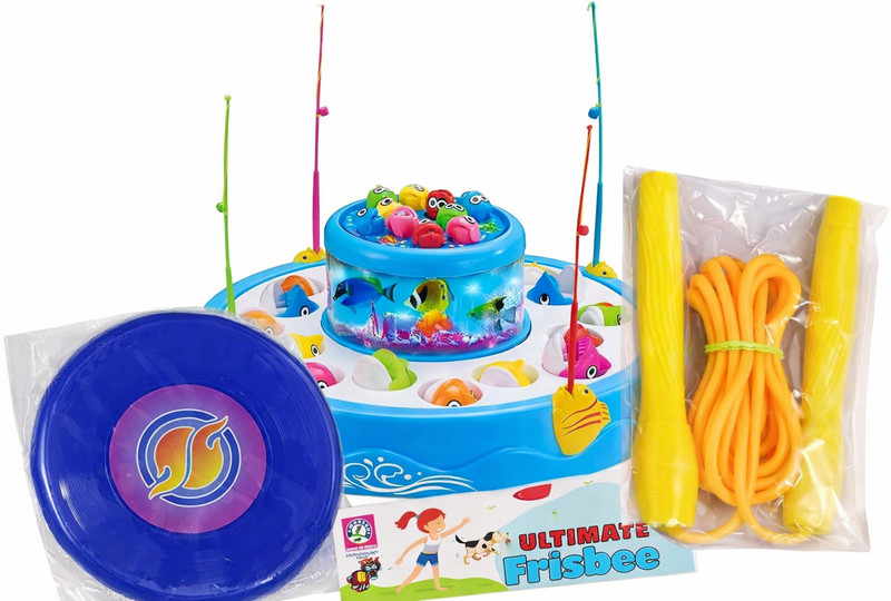 Online Aangan Kids Outdoor & Indoor Combo – Frisbee Disc, Fishing Game Toy & Skipping Rope(Multicolor)