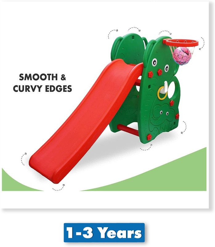 Mother's Love Kids Baby Elephant Slide with Basketball Foldable Garden Slide(Green)
