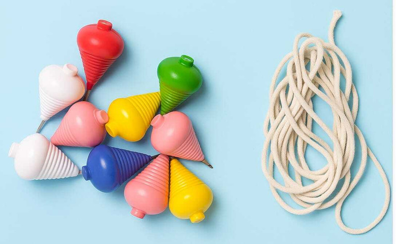 Shiva Collections Set of 10 Multicolor Spinning Tops with Durable String – Traditional(Multicolor)