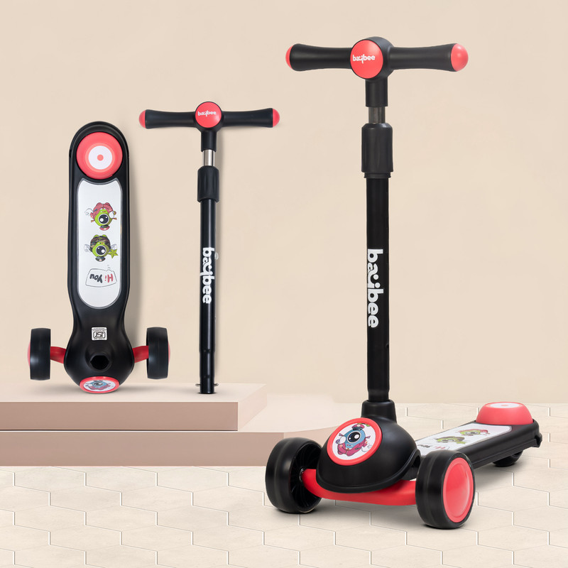 baybee 3 Wheel Foldable Baby Skate Scooter for Kids Baby Runner Scooter for 3-12 Years(Red, Black)