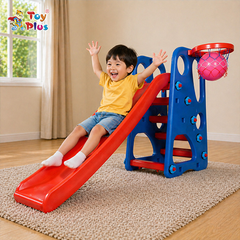 Toy Plus Kids Indoor Outdoor Slide with Basketball Hoop & Safe Ladder(Multicolor)