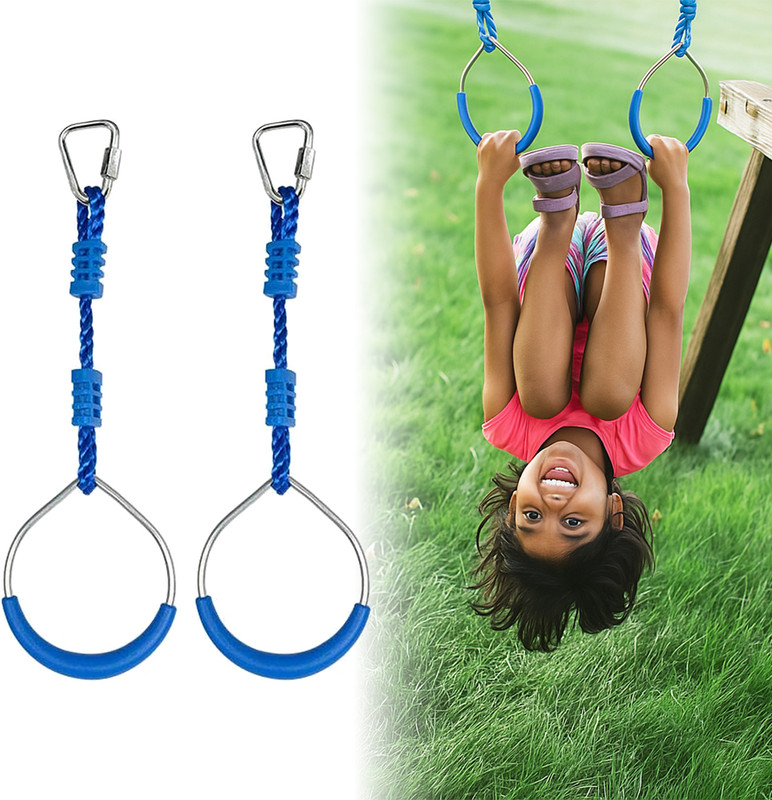 HOP N PLAY Gymnastic Rings Set of 2 with Delta Quick Links – Indoor Outdoor Fitness(Yellow)
