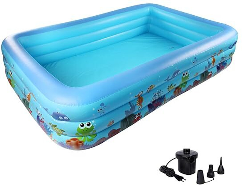 JUPREV 8.7FT Printed Inflatable Swimming Pool with Electric Pump for Kids Adults(Blue)