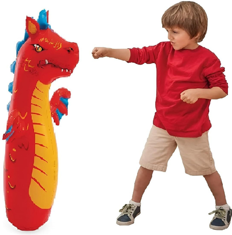 ZAKHEE Inflatable Dragon Punching Bopper Toy for Kids – Heavy Duty PVC Stand-Up Boxing Inflatable HitMe Toys(Red)