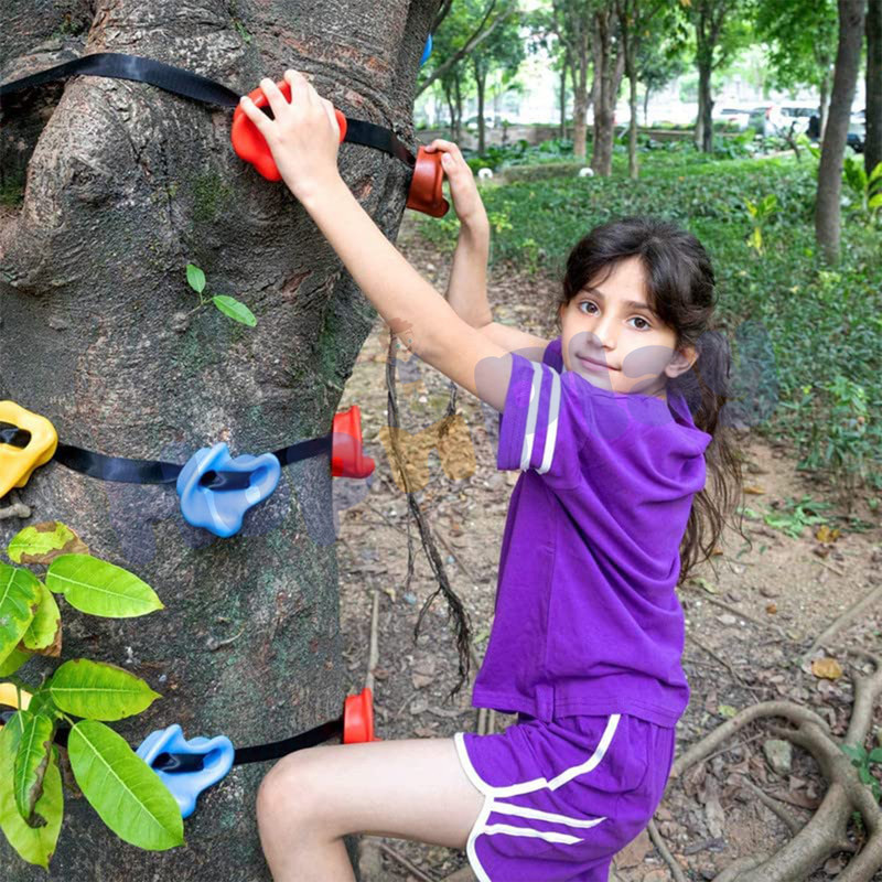 HOP N PLAY 18 Ninja Tree Climbing Holds with Ratchet Straps for Kids - Outdoor Fun(Multicolor)