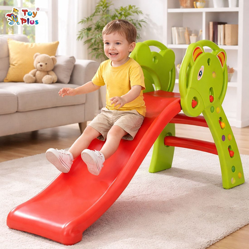 Toy Plus Toddler Slide Elephant Theme Safe Kids Play Slide for Home(Green, Red)