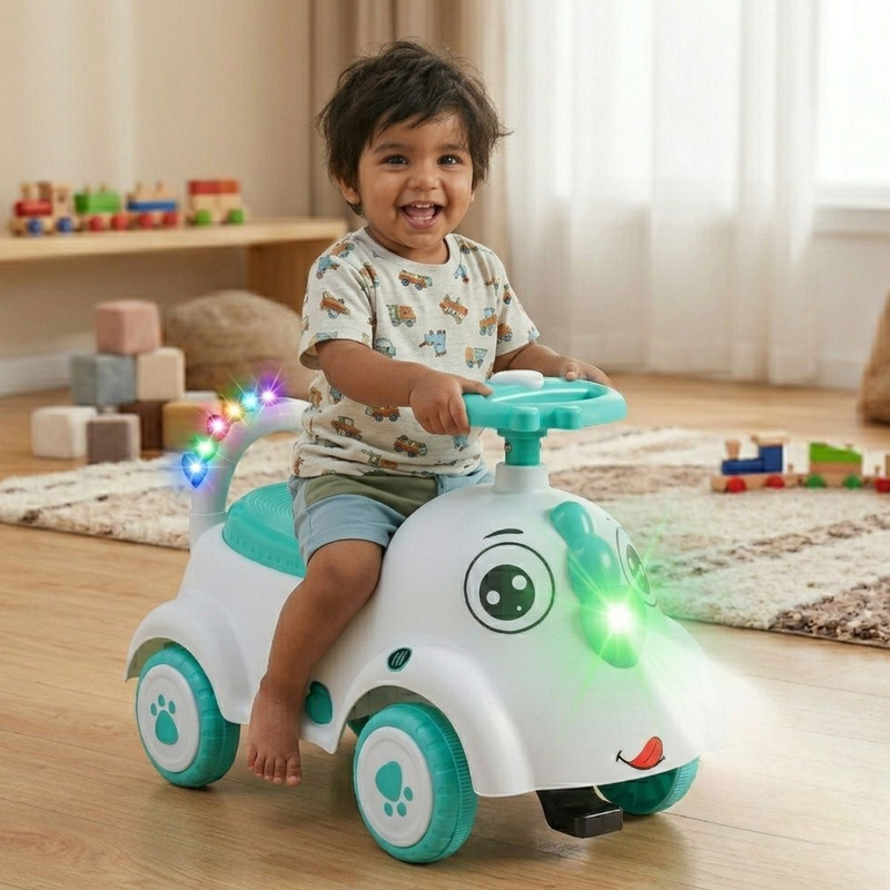 JoyRide Push Ride On Car for Kids 1-5 Years |Baby Push Car with Music,3D Lights Backrest(Blue)