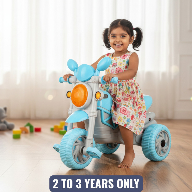 VARAA G BABY TRICYCLE WITH MUSIC & LIGHT, MADE IN INDIA, COLOR TYRE, FOR 3 TO 5 YR KID(Blue, Grey)