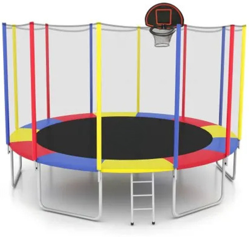 Step Over 16 FT TRAMPOLINE WITH BASKETBALL HOOP(Multicolor)