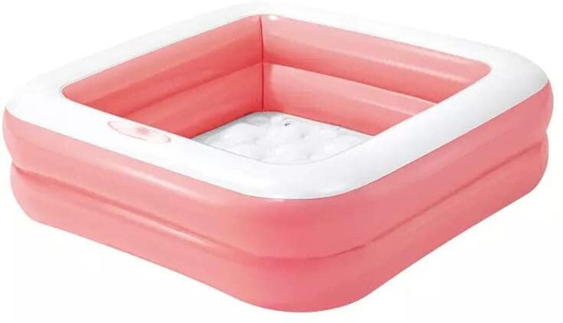 LONGMIRE 3ft Square Baby Pool Bath Water Tub for Kids Soft Inflatable Kids Swimming Tub(Pink, Blue)