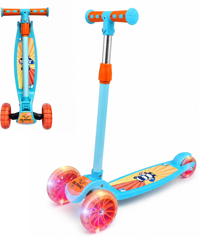 SLOVIC Kick Scooter For Kids 3+ Years with Adjustable Height | Lightweight & LED Weel(Blue, Orange)