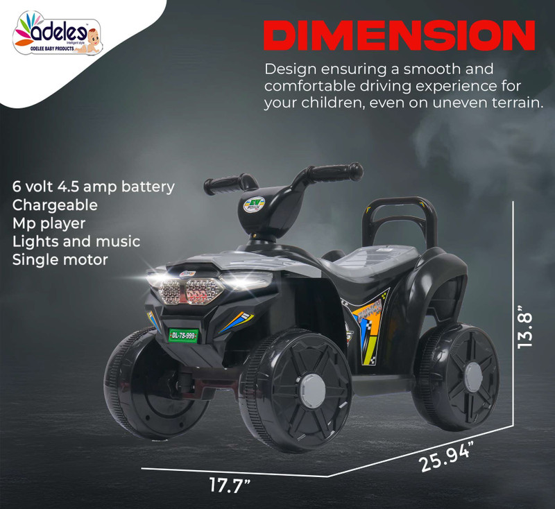 ODELEE Battery Operated Kids Ride on Car with Foot Accelerator & Music Button, Suitable for 3-8 Years Kids Tricycle(Grey)