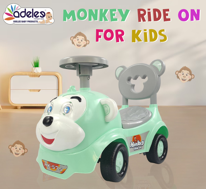 Panda Creation Monkey Push Rideon's Car With Toy Storage & Back Rest For Kids 3TO5 Years(Grey, Blue)
