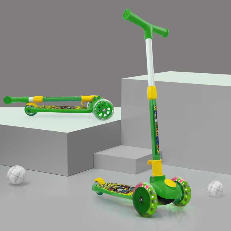KOBBET Smart Kick Scooter Adjustable Height Fold Skate Scooter PVC Wheel with Led Light(Green)