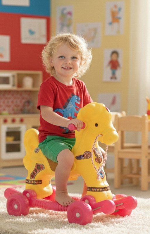 oh baby BABY-CHETAK HORSE- GRAY+SKY BLUE-WITH ROCKING(Yellow, Pink)
