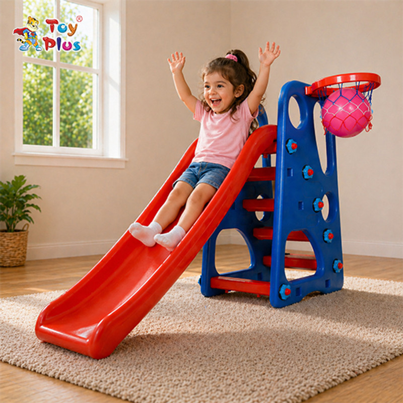 Toy Plus Baby Slide Toy with Basketball Ring & Stable Base Design(Multicolor)