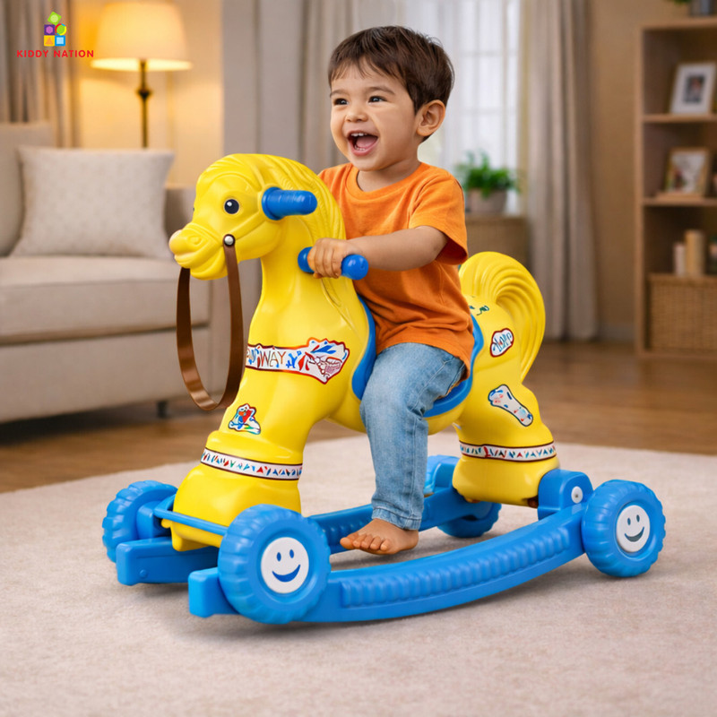 Fuddu Baby Horse Rider for Kids 1-4 Years Birthday Horse Rider Toys(Yellow, Blue)