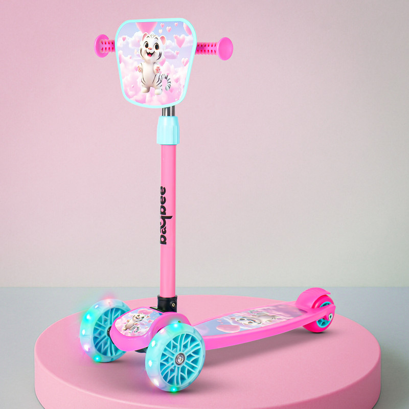 baybee Kitty Kick Scooter for Kids 3 Wheel Baby Runner Skate Scooter with LED PU Wheels(Pink)