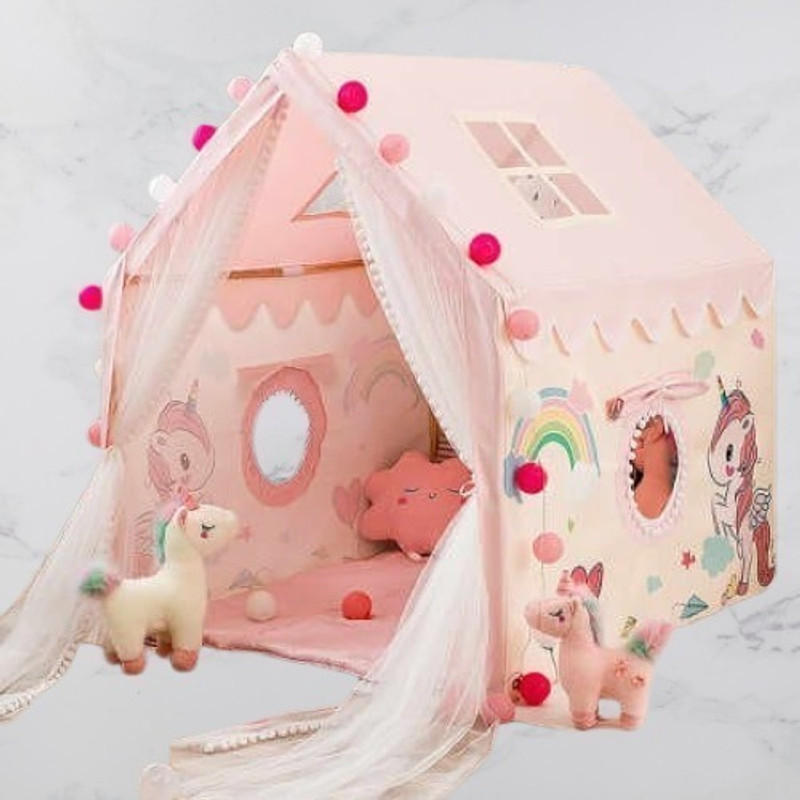 Under Secret Rainbow Them Printed Tent House For Kids 3 Year To 10 Year(Pink)