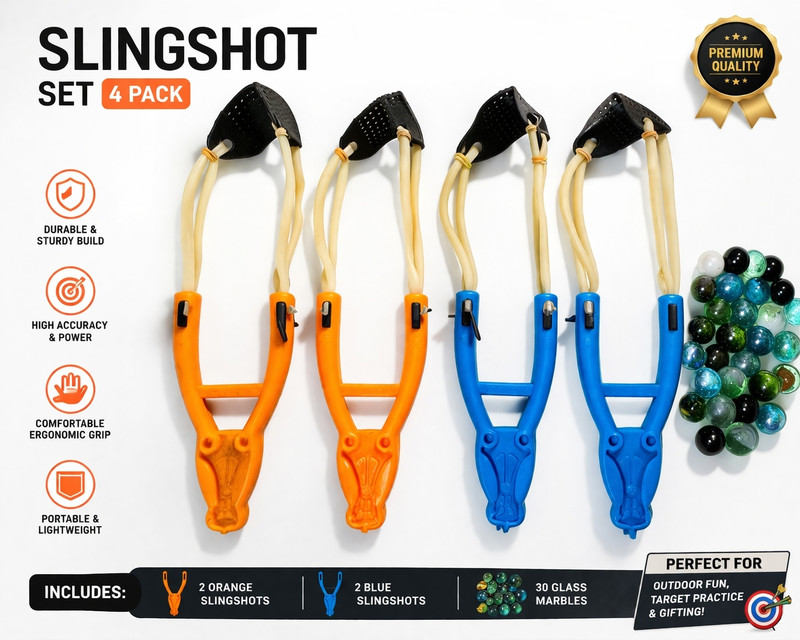 Shiva Collections 2 pc Orange, 2 pc blue sling shot and 30 pc marbles for kids playing(Multicolor)