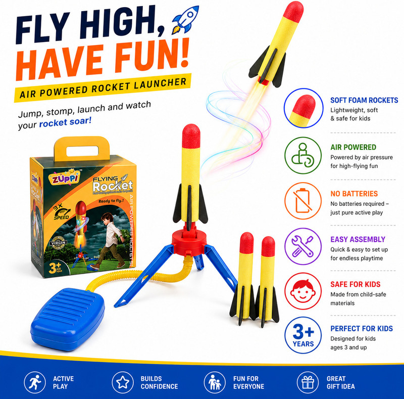 Hallari Kids Outdoor Foam Rocket Launcher for Kids | Stomp Air Pump Flying Rocket Toy(Multicolor)