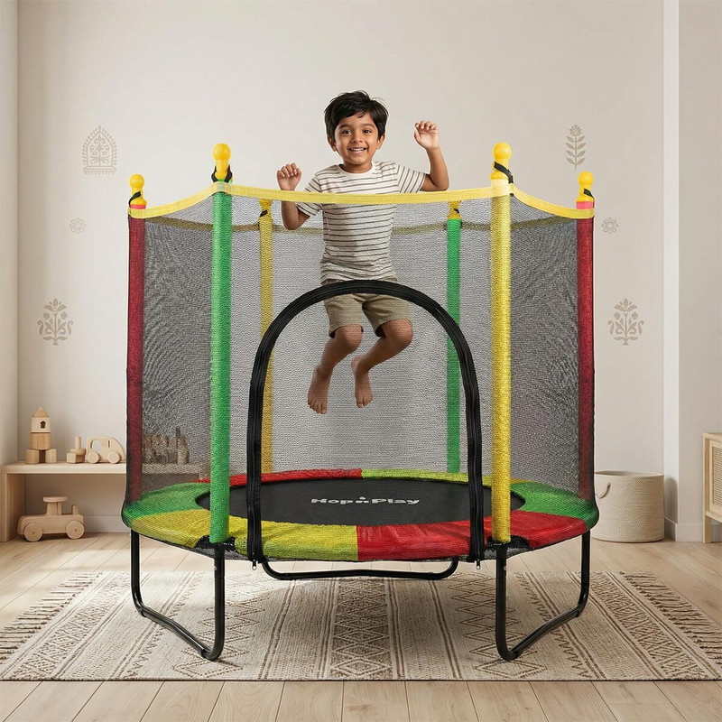 HOP N PLAY 55 Inch / 4.5 Ft Jumping Trampoline with Safety Net for Kids, Indoor & outdoor(Multicolor)