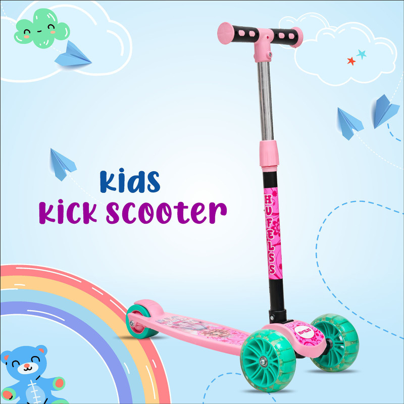 hufelss Scooter For Kids With LED Wheels 3 Wheel Foldable Scooter Adjustable(Pink)
