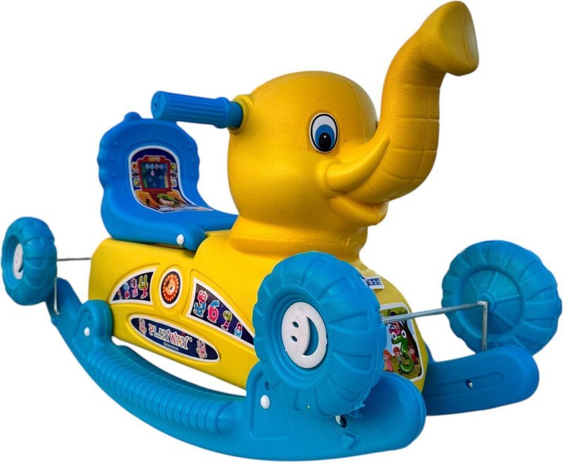 Fuddu Ride-On Elephant Rocker Rider Toy for Toddlers 3–5 Years | Indoor & Outdoor Play(Yellow, Blue)