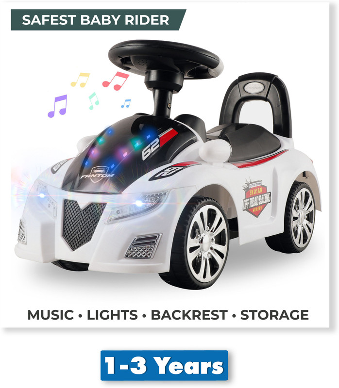 KIDS FIRST STEP Musical Car With Multicolour Lights | Push Ride On | Perfect for Kids 1-4 Years(White)