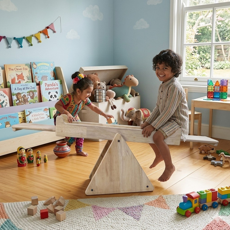kidsstudio Wooden Fun Ride Seesaw(Brown)