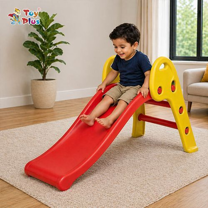 Toy Plus Toddler Slide with Wide Base & Smooth Sliding Surface(Yellow, Red)