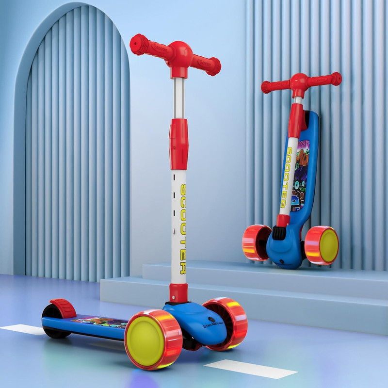 StarAndDaisy Zippy Scooter for Kids with 3 Wheel LED Lights, 4-Level Adjustable Handlebar(Red, White)