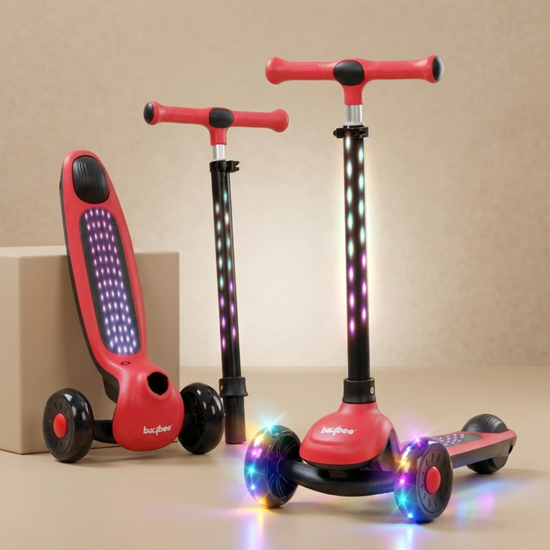 baybee Kick Scooter for Kids|3 Wheel Kids Scooter with 3 Height Adjustable & LED Lights(Black)