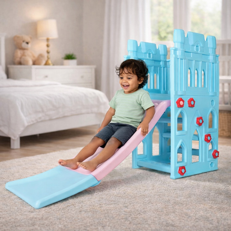 Toy Plus Fort slide for kids indoor outdoor play – toddlers & children(Blue, Pink)