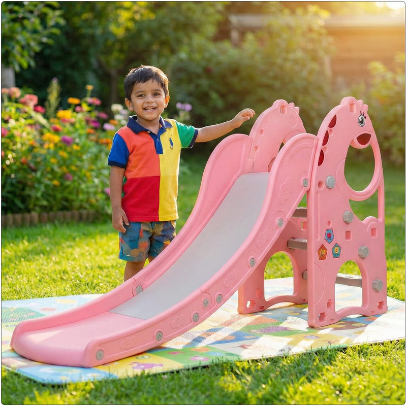 kidznation B-Rex Dinosaur Slide for Kids|Indoor Outdoor Play Slider|Safe Rounded Design(Pink)