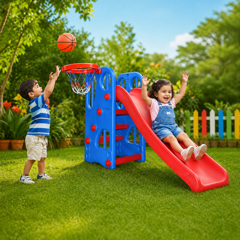 PLAYGRO Super Senior Slide for Kids & Toddlers | Junior Play Indoor/Outdoor for Kids(Blue, Red)