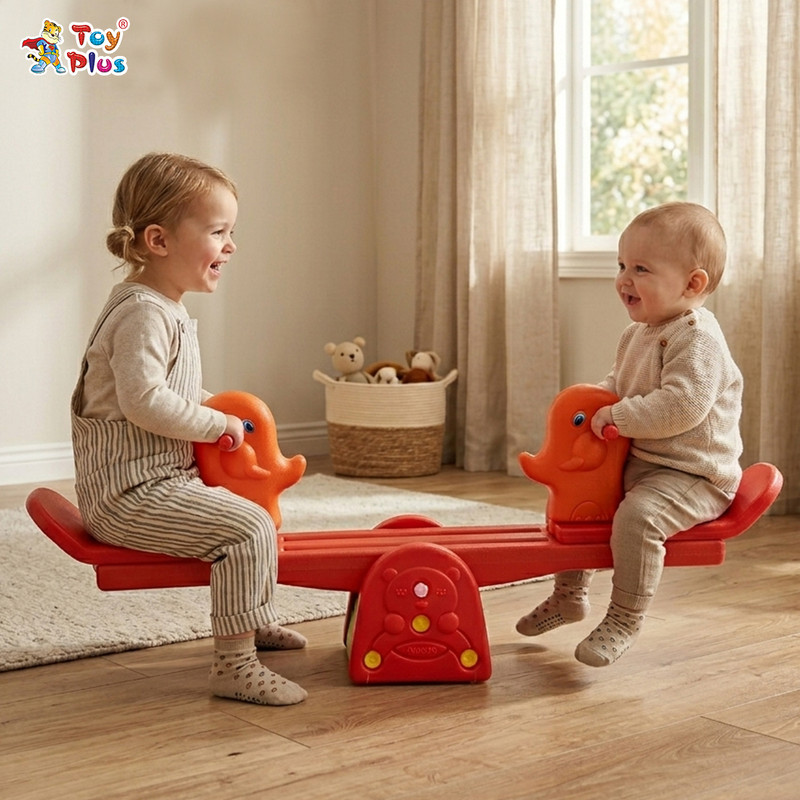 Toy Plus Kids See Saw Rocker Elephant Design Baby Seesaw 1-5 Years Play Toy(Orange)