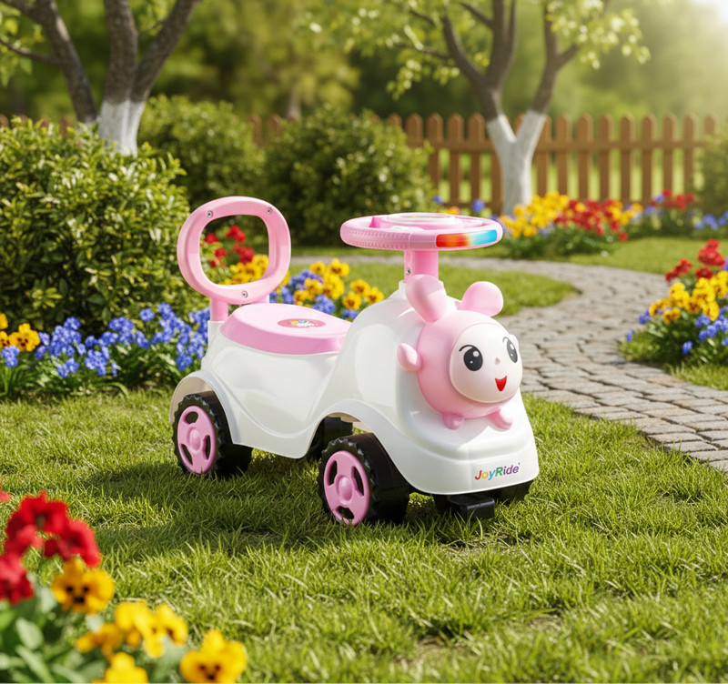 JoyRide BUDDY Ride On with LED Lights & Music | Big Backrest - Storage Box| Boys & Girls(Pink)