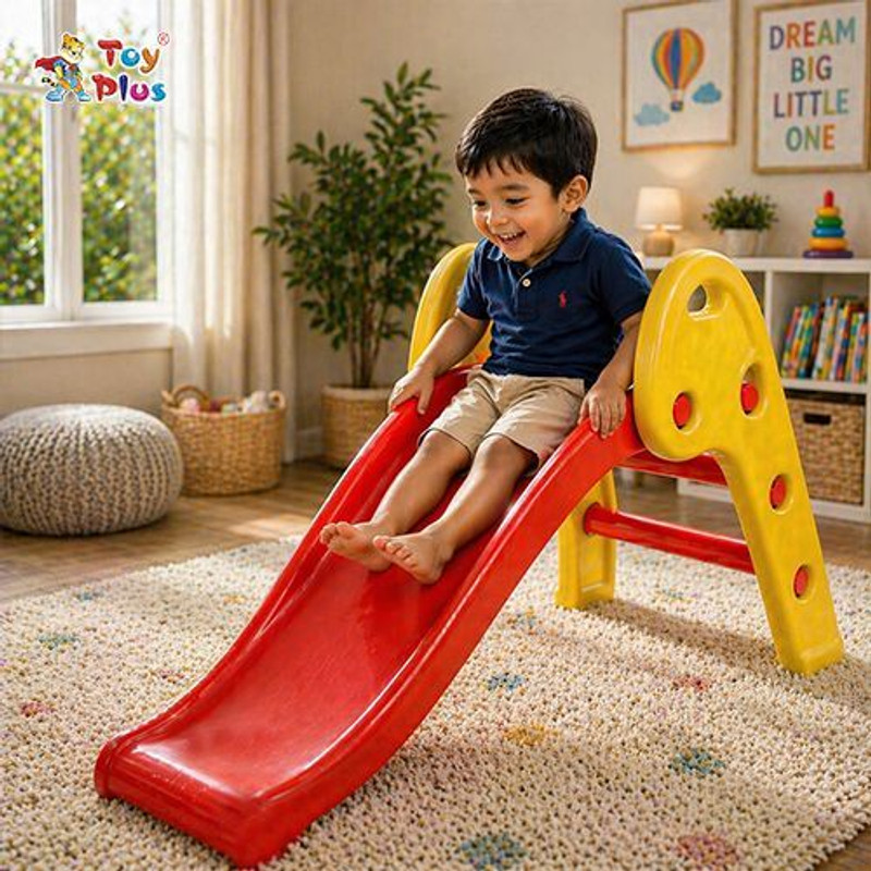 Toy Plus Kids Plastic Slide for Home with Safe Design & Smooth Finish(Yellow, Red)
