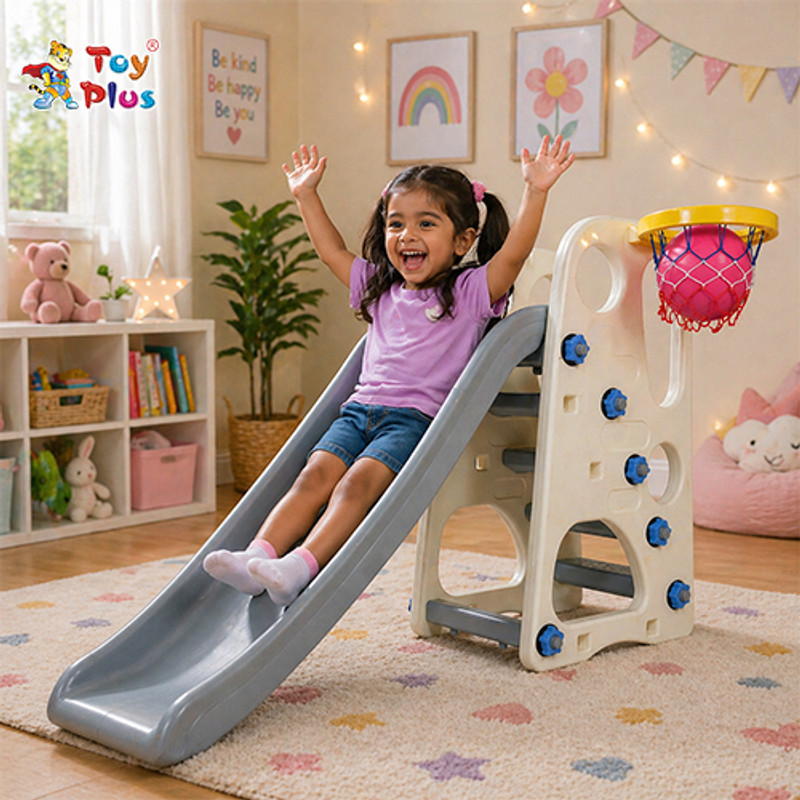 Toy Plus Toddler Slide Set with Basketball Hoop & Stable Structure(Grey)