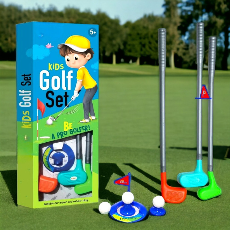 SARASI Golf Toy Set for Kids, 3 Golf Club, 3 Ball, 2 Ball Tees, 1 Hole Pot With Flag(Multicolor)