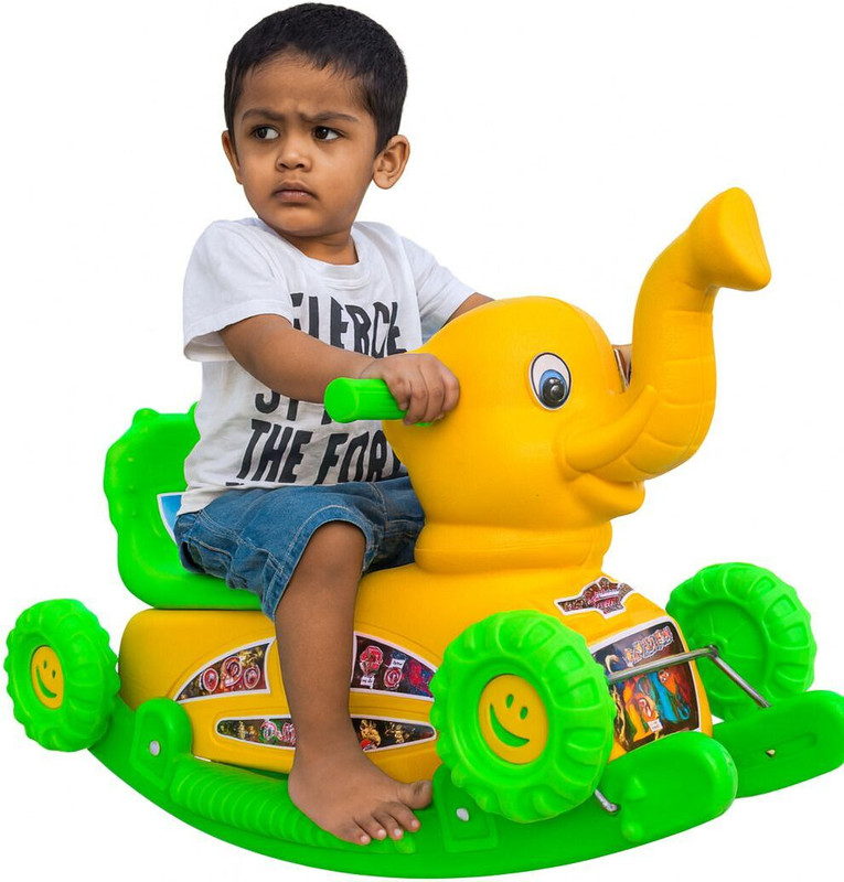 Fuddu Playway Elephant Rocker for Kids| Smooth Rocking, Safety Handles & Vibrant Dsign(Green, Yellow)