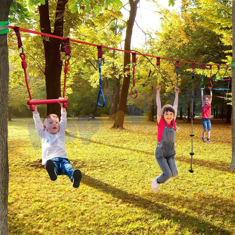 HOP N PLAY Ninja Slackline Warrior Obstacle Course for Kids(Multicolor)