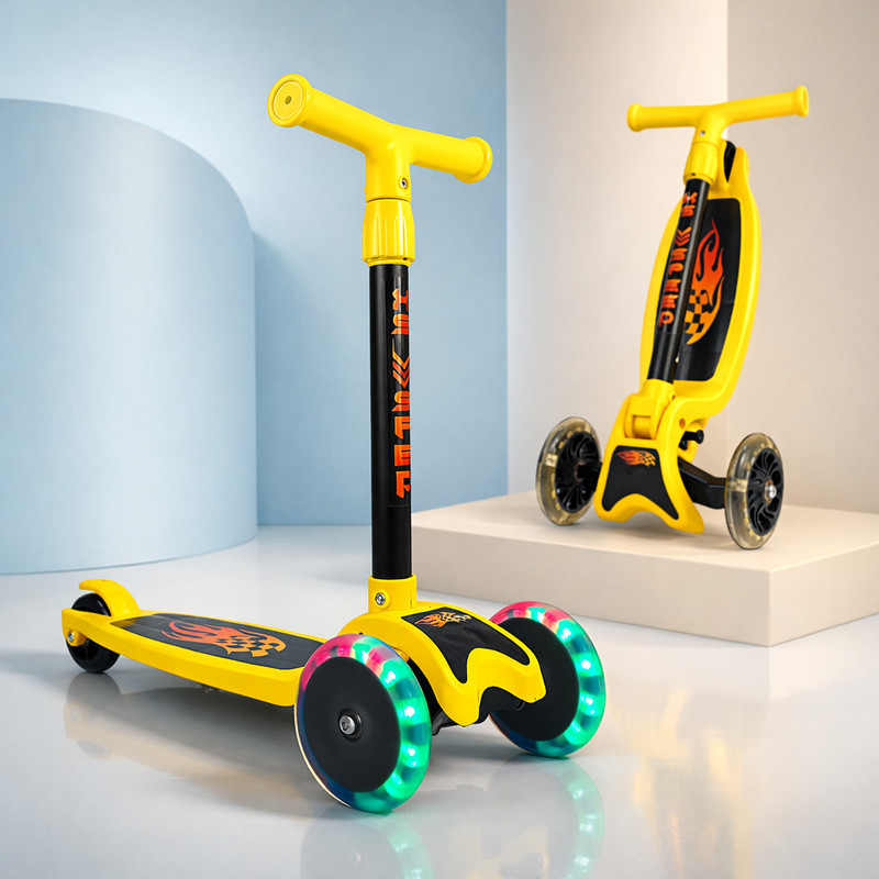 SPEEDFOX Foldable Kick Scooter for Boys & Girls | Kids 3 Wheel Scooter with LED Wheels(Black, Yellow)