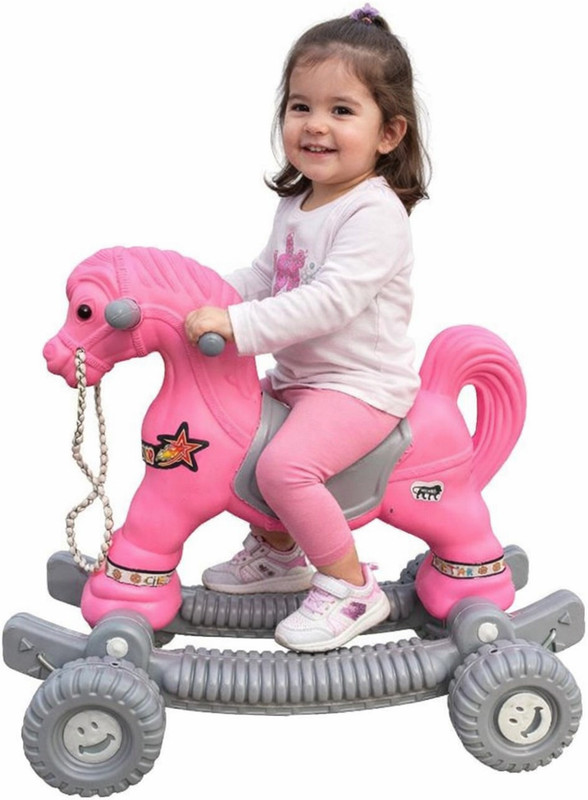 Fuddu 2-in-1 Rocking Horse Ride-On Toy with Rolling Base for Kids | Indoor Play Toy(Pink, Grey)