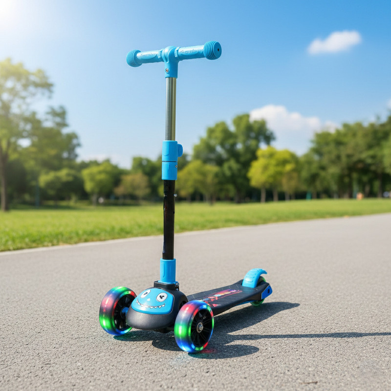 JoyRide Scooter for Kids, 3 Wheels Toddlers Scooter for Boys & Girls, Adjustable Height, Lean to Steer, Foldable Kids Scooter with Extra-Wide Deck and LED Light, Best Gift for Kids Ages 3-8(Blue)(Multicolor)