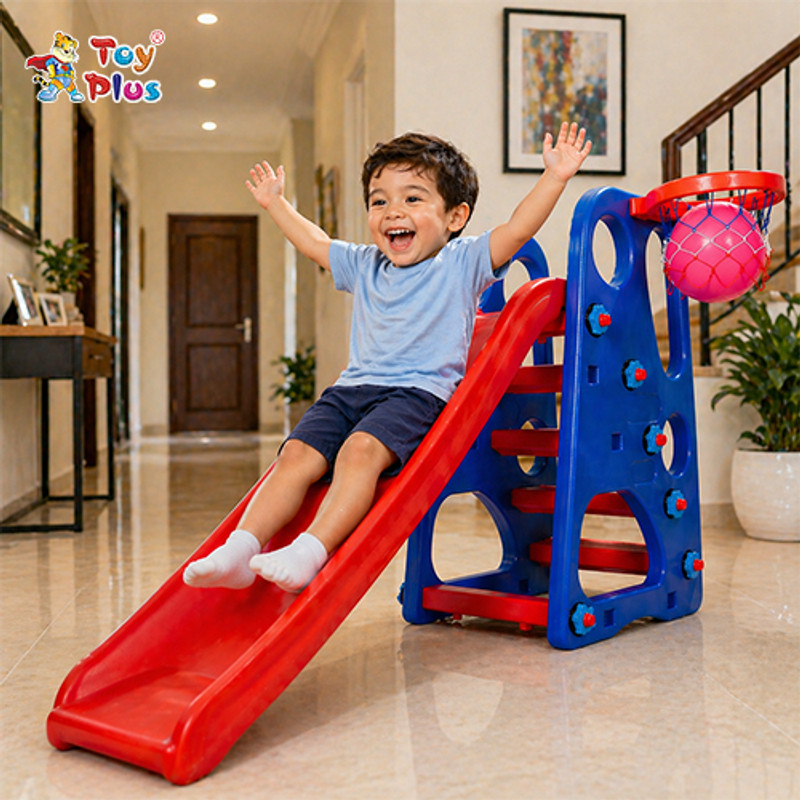 Toy Plus Kids Slide Play Set with Hoop, Ball & Anti-Slip Steps(Multicolor)