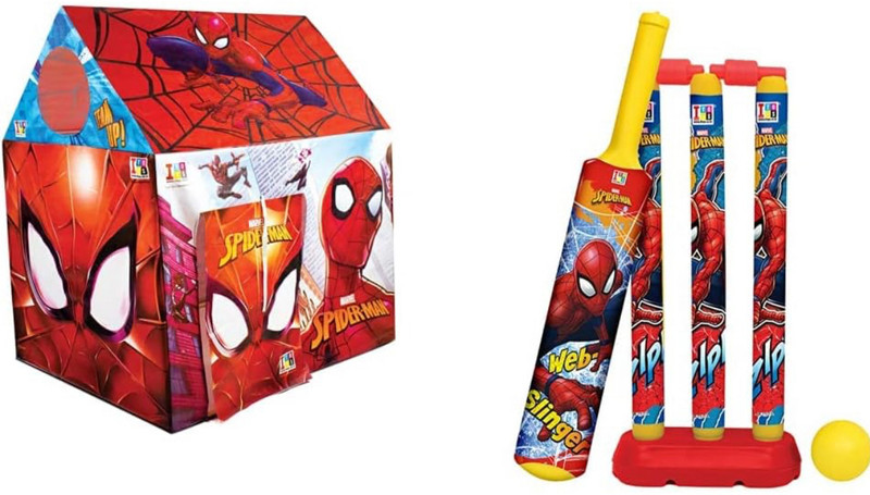 Jayaansh Traders Spiderman Tent House & spiderman Cricket Set Combo set For Kids.(Multicolor)