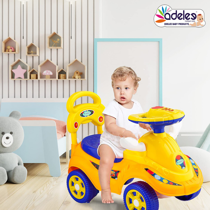 ODELEE Scooby Baby Rideon Car with Music, Toy Storage and Back Rest Rideons & Wagons Non Battery Operated Ride On(Yellow)